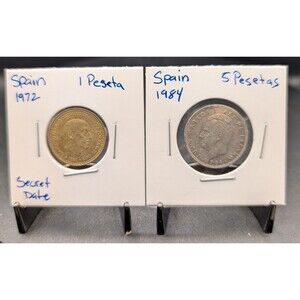 2‑Coin Bundle – Spain 1972 1 Peseta & 1984 5 Pesetas